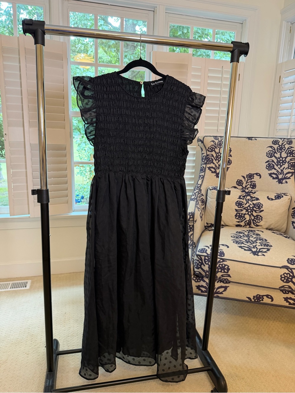 En Saison Black Maxi Dress with Ruffle Cap Sleeves